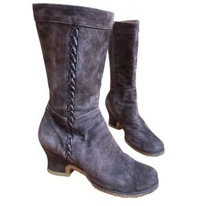 Audley London Brown Suede Braided Victorian Mid Calf Boots Spain Size 38